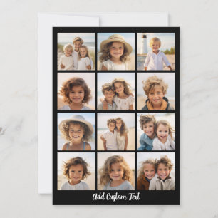 12 Photo Collage - Modern Minimal Black Background Holiday Card