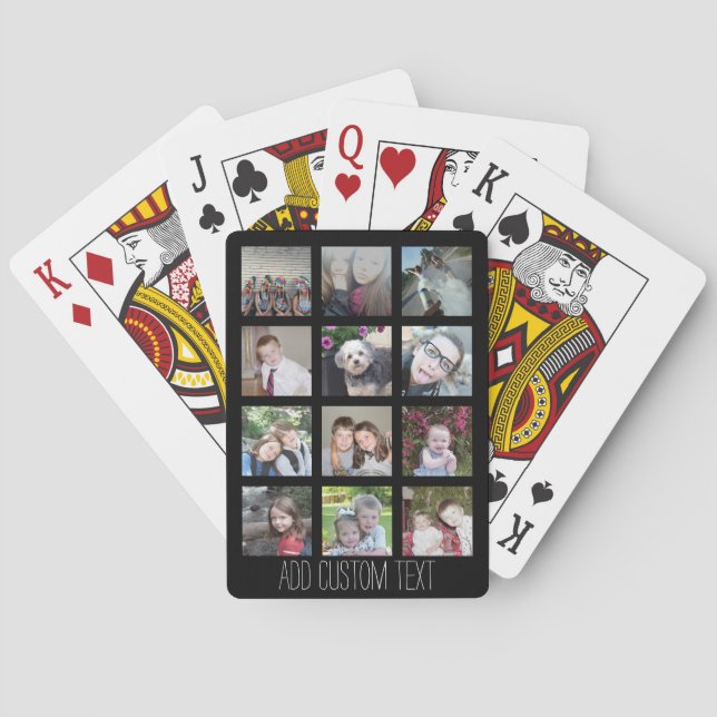12 Photo Collage - Modern Minimal Black Background Playing Cards (Back)