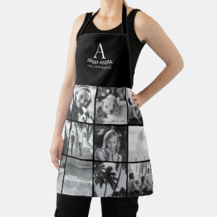 12 Photo Collage Monogram Black & White Apron