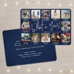 12 Photo Collage Navy Blue What a Year! Modern Foil Holiday Card<br><div class="desc">What a year to remember! Send stylish joyful greetings and share 12 of your favourite pictures with a custom 5x7 photo collage navy blue and rose gold foil holiday card. Text on this template is simple to personalise to include any wording such as Merry Christmas, Happy Holidays, Seasons Greetings, New...</div>