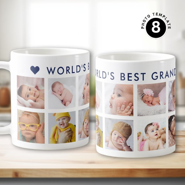 12 Photo Collage Navy Blue World's Best Grandpa Coffee Mug (Creator Uploaded)