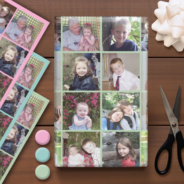 12 Photo Collage - pastel colour backgrounds Wrapping Paper Sheet (Custom Photo Wrapping Paper)