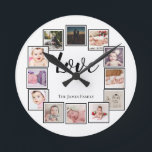 12 Photo Collage Personalized Black White Round Clock<br><div class="desc">12 Photo Collage Personalized Template Black and white wall clock .. simply add your own photographs and text to this great wall clock .. easy to personalize .. customizable photo template clock from Ricaso - perfect gift-ideas</div>