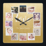 12 Photo Collage Personalized Gold Square Wall Clock<br><div class="desc">12 Photo Collage Personalized Template wall clock /  Gold.. simply add your own photographs and text to this great wall clock .. easy to personalize .. customizable photo template clock from Ricaso - perfect gift-ideas</div>