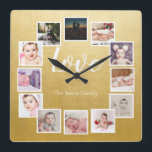 12 Photo Collage Personalized Gold Square Wall Clock<br><div class="desc">12 Photo Collage Personalized Template wall clock /  Gold.. simply add your own photographs and text to this great wall clock .. easy to personalize .. customizable photo template clock from Ricaso - perfect gift-ideas</div>