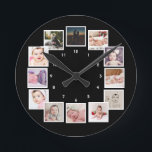 12 Photo Collage Personalized Round Clock<br><div class="desc">12 Photo Collage Personalized Template wall clock .. simply add your own photographs and text to this great wall clock .. easy to personalize .. customizable photo template clock from Ricaso - perfect gift-ideas</div>