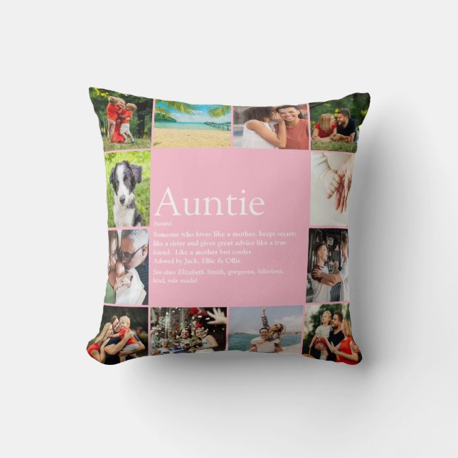 12 Photo Collage Pink Aunt Auntie Definition  Cushion (Front)