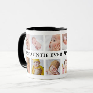 12 Photo Collage Pink Best Auntie Ever Black White Mug
