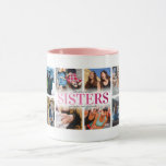 12 Photo Collage Pink Sisters Mug<br><div class="desc">Modern sister mug featuring a 12 photo collage,  the word "SISTERS" in a cute girly pink gradient font,  a personalised sibling quote,  and your names.</div>