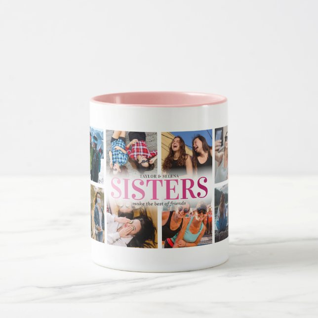 12 Photo Collage Pink Sisters Mug (Center)