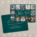 12 Photo Collage Teal What a Year! Modern Script Foil Holiday Card<br><div class="desc">What a year to remember! Send stylish joyful greetings and share 12 of your favourite pictures with a custom 5x7 photo collage teal and rose gold foil holiday card. Text on this template is simple to personalise to include any wording such as Merry Christmas, Happy Holidays, Seasons Greetings, New Years...</div>