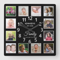 12 Photo Collage Template Family Name Quote Black