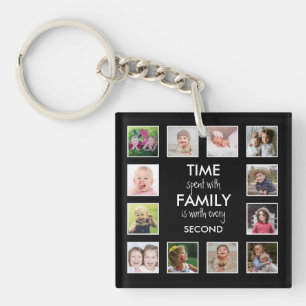 12 Photo Collage Time With Family Quote Black Key Ring
