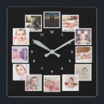 12 Photo Collage Unique Personalized Square Wall Clock<br><div class="desc">12 Photo Collage Personalized Template wall clock .. simply add your own photographs  to this great wall clock .. easy to personalize .. customizable photo template clock from Ricaso - perfect gift-ideas</div>