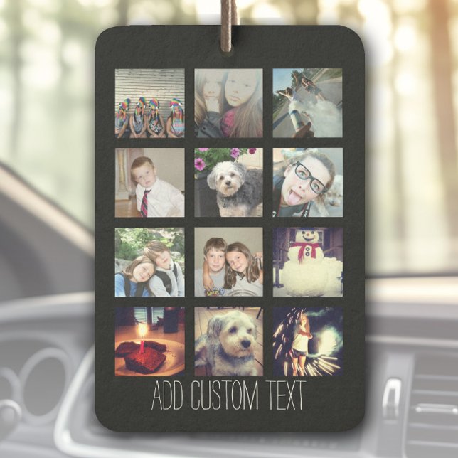 12 Photo Collage with Black Background Car Air Freshener (Custom Air Freshener with Photo Collage)
