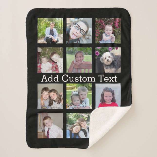 12 Photo Collage with Black Background Sherpa Blanket (Front)