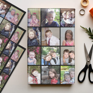 12 Photo Collage with black background Wrapping Paper Sheet