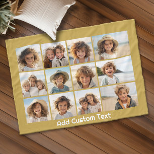 12 Photo Collage with Gold Background Fleece Blanket