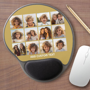 12 Photo Collage with Gold Background Gel Mouse Mat