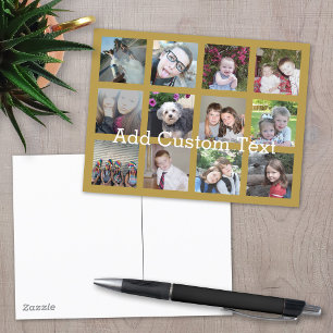 12 Photo Collage with Gold Background Postcard
