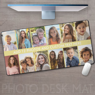 12 Photo Collage with One Line of Text in Centre Desk Mat