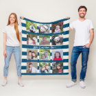 12 Photo Collage with Preppy Blue Ivory Stripes
