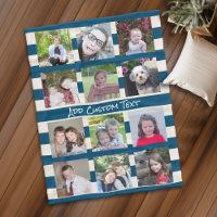 12 Photo Collage with Preppy Blue Ivory Stripes