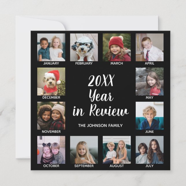 12 Photo Collage with Year in Review Holiday Card (Front)
