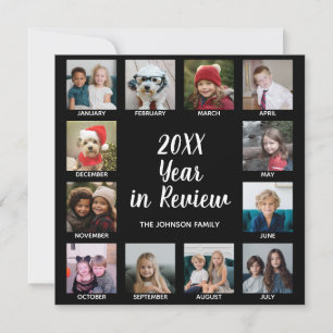 12 Photo Collage with Year in Review Holiday Card