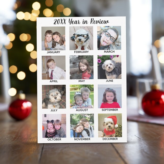 12 Photo Collage Year in Review - Add Name on Top Holiday Card (Year in Review Holiday Photo Card)