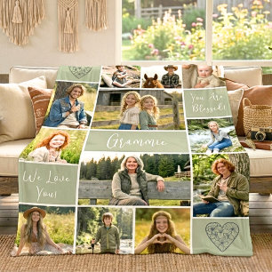 12 Photo Custom Grandma Name Sage Faith Keepsake Fleece Blanket