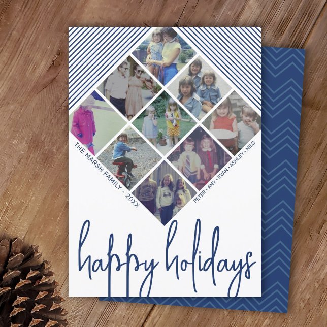 12 Photo Diamond Pattern - Happy Holidays Navy Holiday Card (Creator Uploaded)