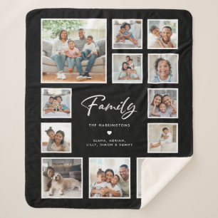 12 Photo Family Collage Gallery Modern Grid Black Sherpa Blanket