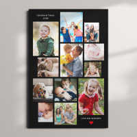 12 Photo Family Memory Collage with Heart on Black