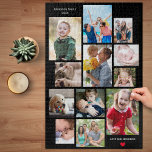 12 Photo Family Memory Collage with Heart on Black Jigsaw Puzzle<br><div class="desc">This modern and classic family 12 photo montage is a beautiful way to display your favourite family photos. It’s a great way to remember special memories and can be displayed in your home or given as a gift. You can also customise with two areas of text, making it even more...</div>