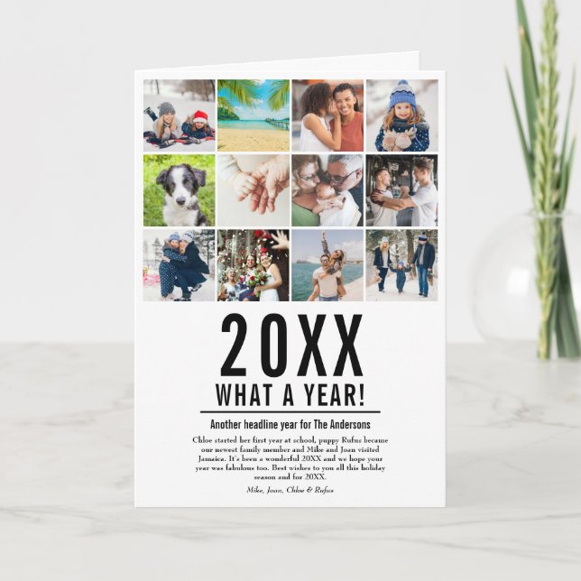 12 Photo Family News Year In Review What A Year Holiday Card (Front)