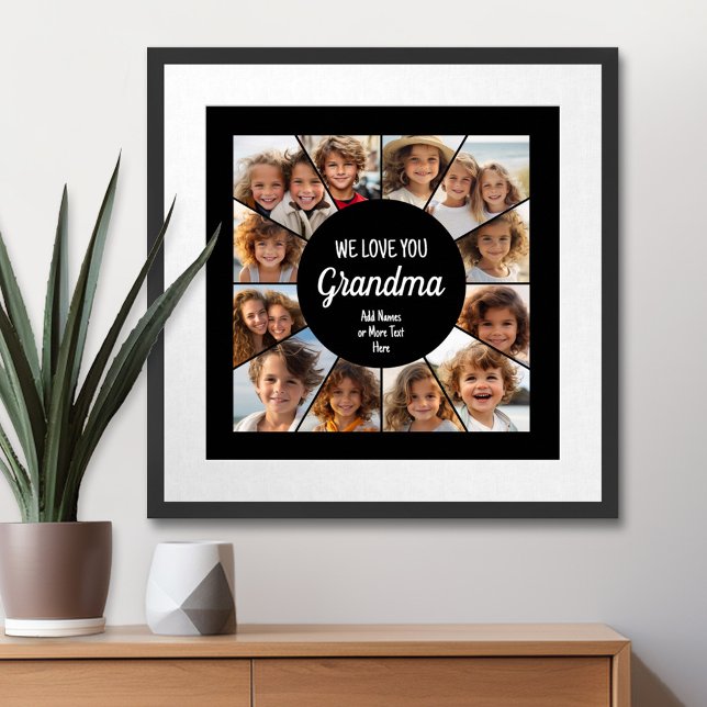 12 Photo Funky Photo Collage - We Love You Grandma Poster (Custom Poster with Photo Collage)