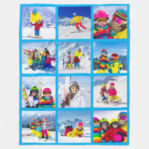 12 Photo Grid Collage Azure Fleece Blanket