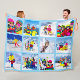 12 Photo Grid Collage Baby Blue Fleece Blanket