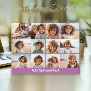 12 Photo Grid Collage - Purple - Mod Type Postcard