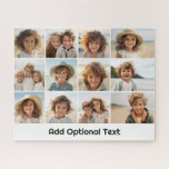 12 Photo Grid Collage - White - Mod Type Black Jigsaw Puzzle<br><div class="desc">A simple photo grid with 3 rows and 4 columns of photos. 9 Photos are square, and the remaining 3 photos are horizontal/landscape. The design is modern and minimal and includes a simple, retro-looking font to add text at the bottom. Make personalised vacation puzzle or a make a gift that...</div>