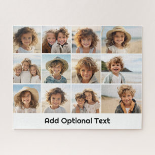 12 Photo Grid Collage - White - Mod Type Black Jigsaw Puzzle