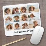 12 Photo Grid Collage - White - Mod Type Black Mouse Mat<br><div class="desc">A simple photo grid with 3 rows and 4 columns of photos. 9 Photos are square, and the remaining 3 photos are horizontal/landscape. The design is modern and minimal and includes a simple, retro-looking font to add text at the bottom. Make personalised computer desk accessories or a make a gift...</div>