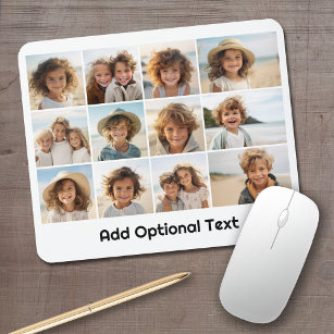 12 Photo Grid Collage - White - Mod Type Black Mouse Mat
