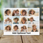 12 Photo Grid Collage - White - Mod Type Black Postcard<br><div class="desc">A simple photo grid with 3 rows and 4 columns of photos. 9 Photos are square, and the remaining 3 photos are horizontal/landscape. The design is modern and minimal and includes a simple, retro-looking font to add text at the bottom. Make a personalised vacation postcard or a grid of photos...</div>