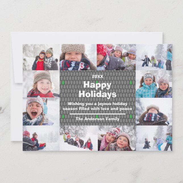 12 Photo Happy Holidays Collage - Christmas Card (Front)