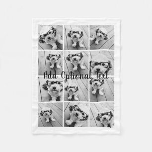 12 Photo Instagram Collage - Black and White Fleece Blanket