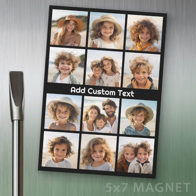 12 Photo Instagram Collage Black with Text Magnet (Photo Magnet Sheet - 5 inches x 7 inches)