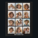 12 Photo Instagram Collage - black with white type Faux Canvas Print<br><div class="desc">A simple 3x4 grid of 12 photos with a place to add any text on the bottom. A minimal look for a great photo collage. Add your favourite pics to this fun template. You can use Instagram photos or any photos for this grid.</div>