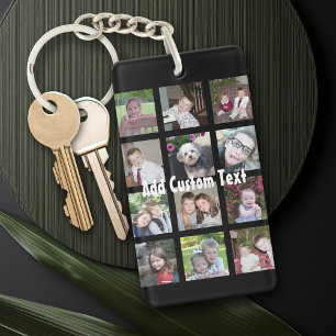 12 Photo Instagram Collage with Black Background Key Ring